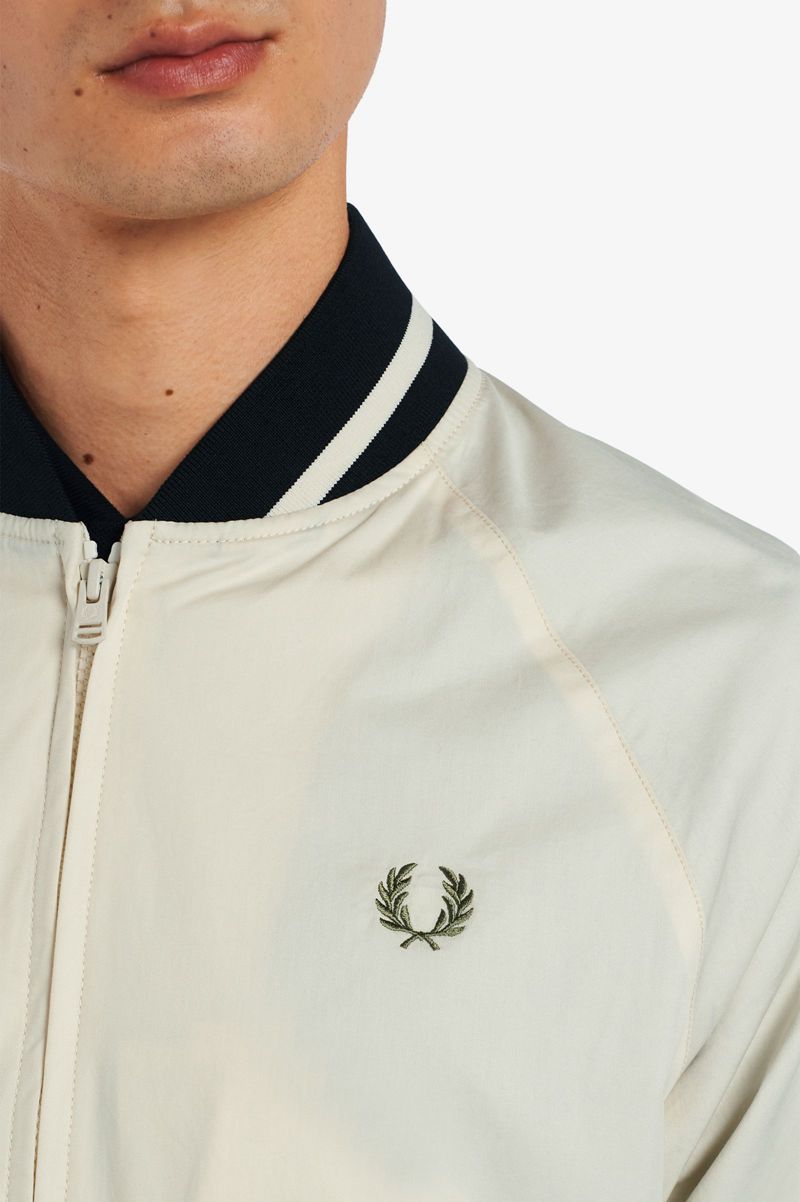 Men's Fred Perry Tennis Bomber Jackets White | 8942631-FL