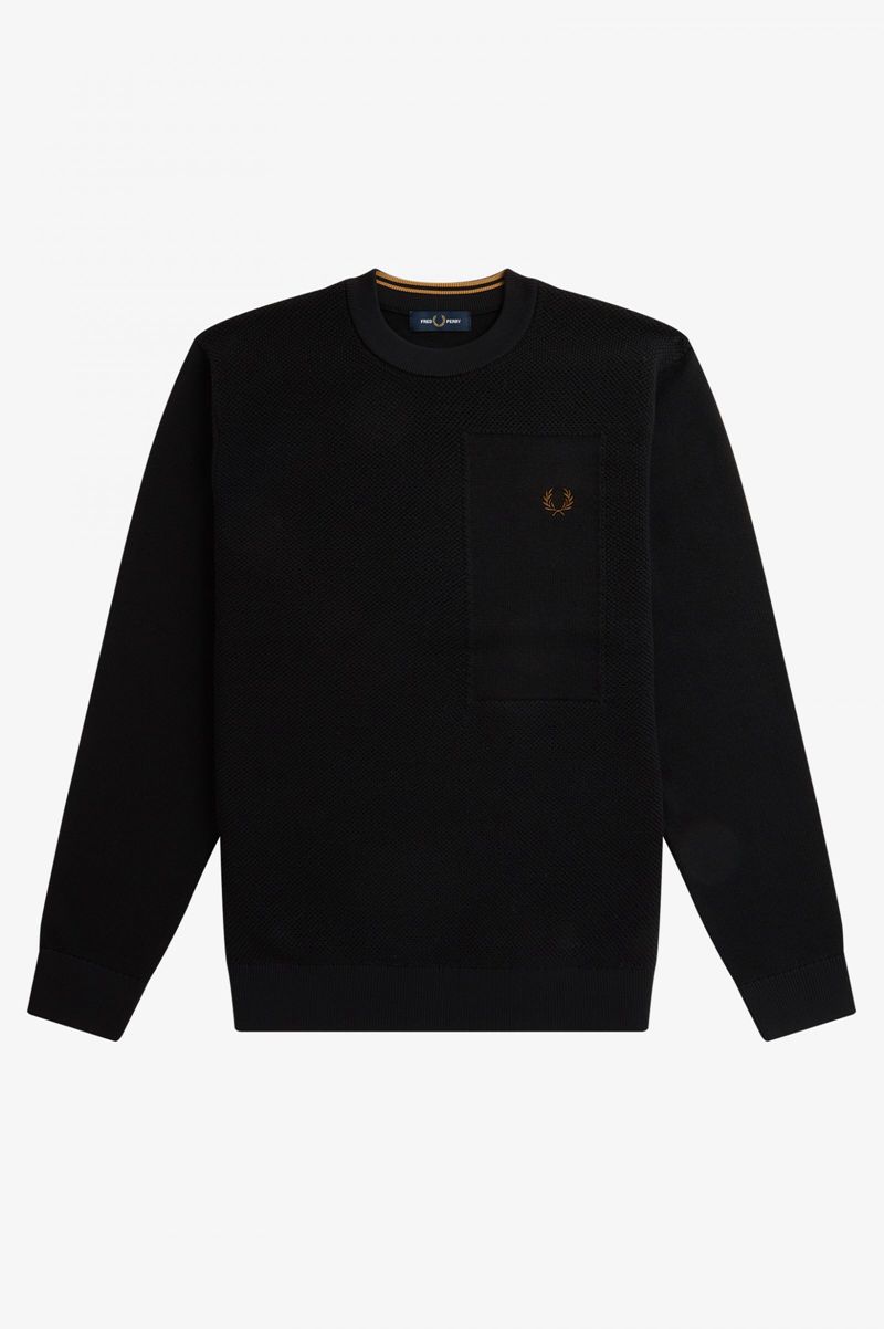 Men's Fred Perry Textured Merino Jumper Knitwear Black | 5209716-WT