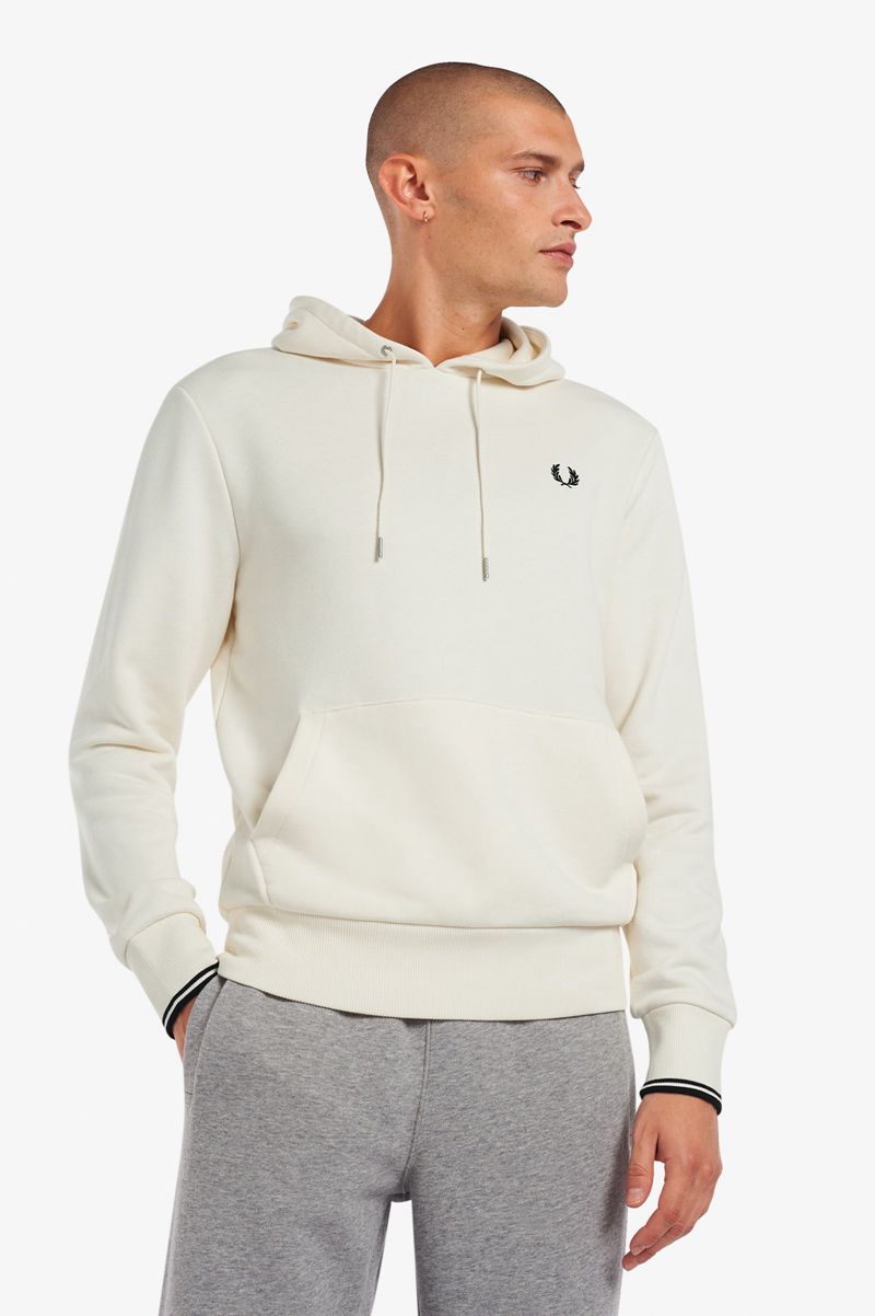 Men\'s Fred Perry Tipped Hooded Sweatshirts White | 0752619-XZ