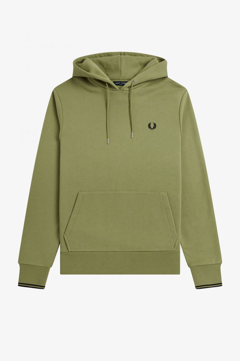 Men's Fred Perry Tipped Hooded Sweatshirts Olive Green | 2753961-EC