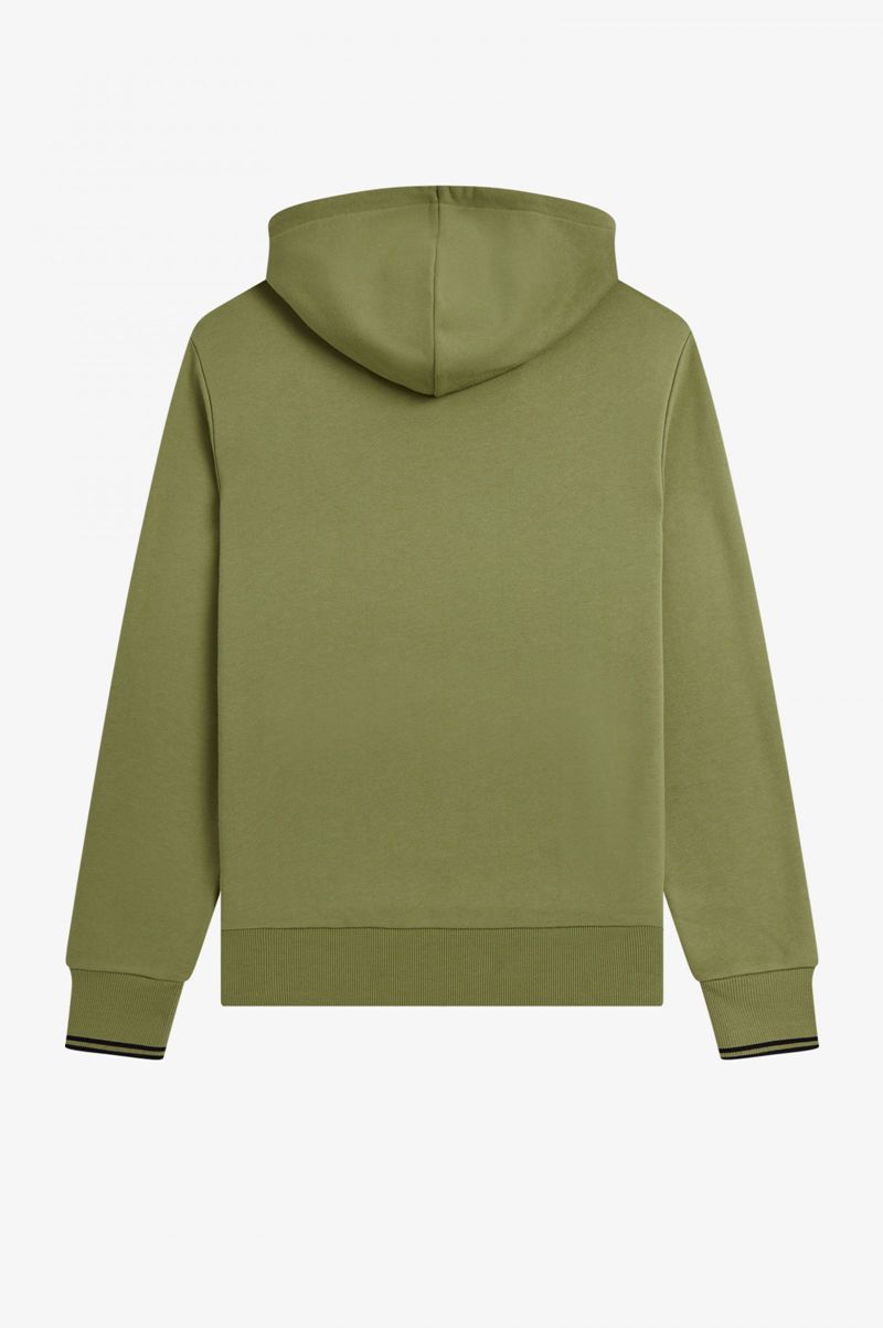 Men's Fred Perry Tipped Hooded Sweatshirts Olive Green | 2753961-EC