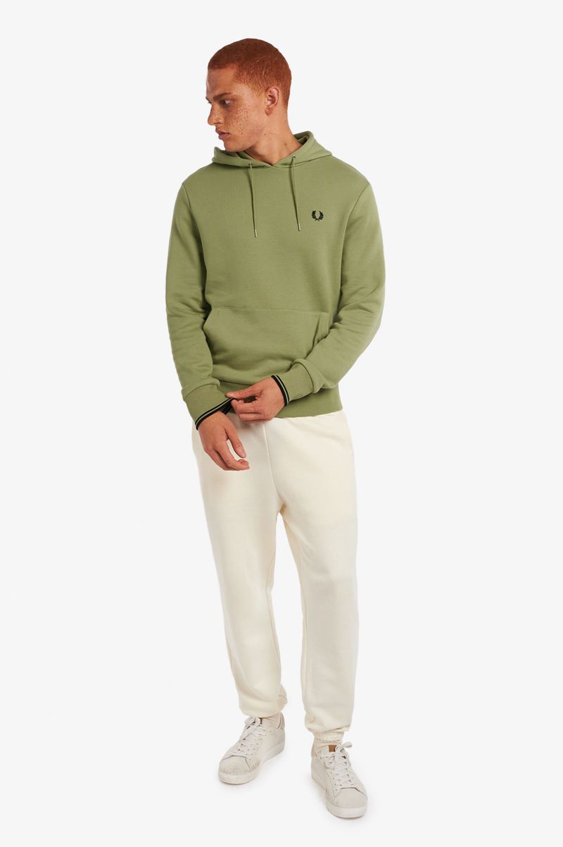 Men's Fred Perry Tipped Hooded Sweatshirts Olive Green | 2753961-EC