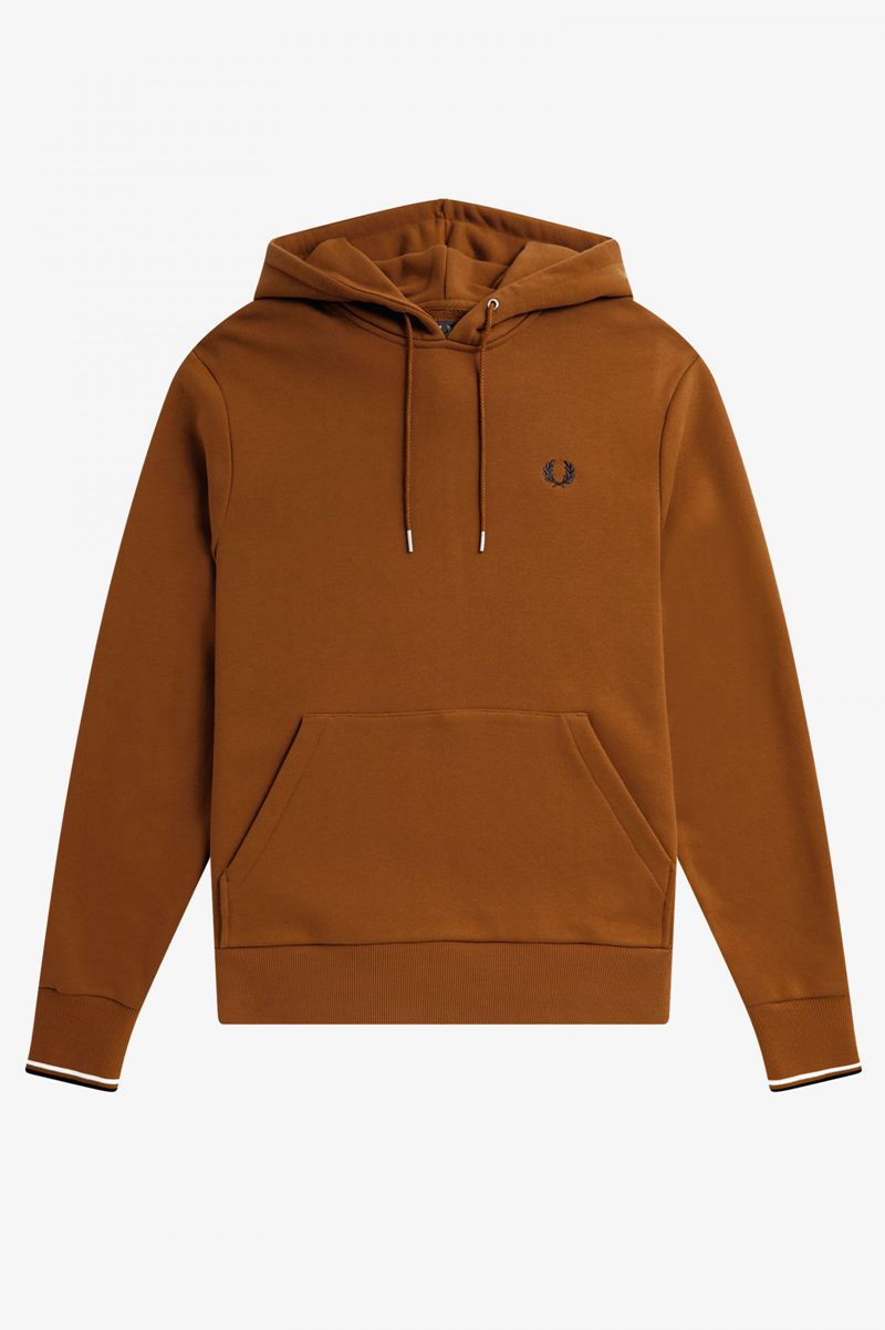 Men's Fred Perry Tipped Hooded Sweatshirts Camel | 4031825-IW