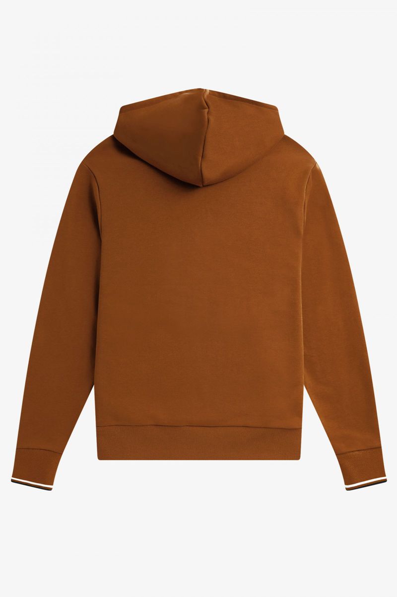 Men's Fred Perry Tipped Hooded Sweatshirts Camel | 4031825-IW