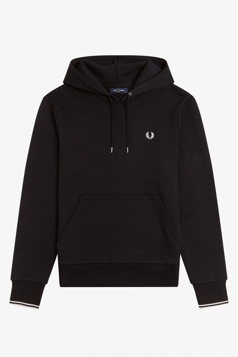 Men's Fred Perry Tipped Hooded Sweatshirts Black | 4368972-WJ