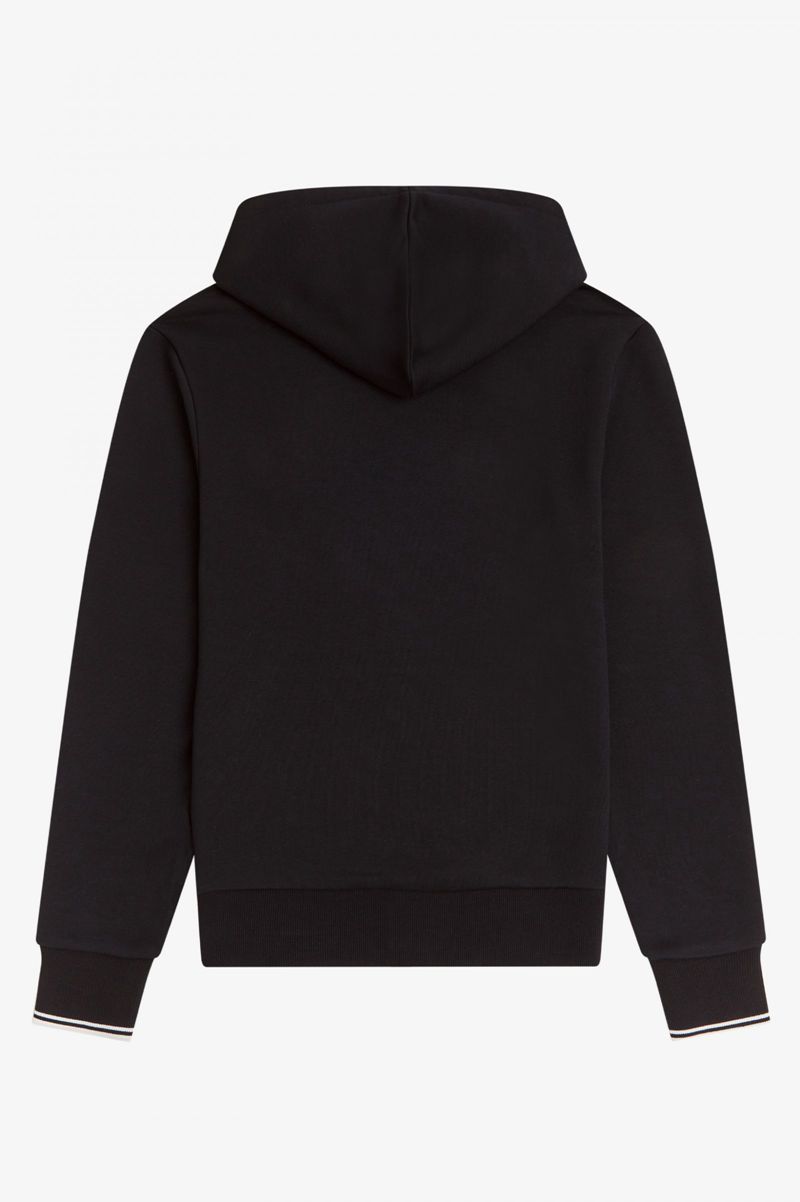 Men's Fred Perry Tipped Hooded Sweatshirts Black | 4368972-WJ