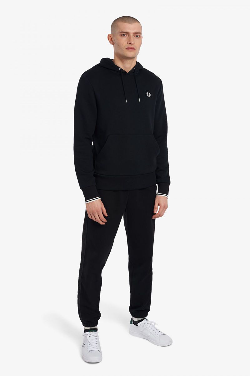 Men's Fred Perry Tipped Hooded Sweatshirts Black | 4368972-WJ