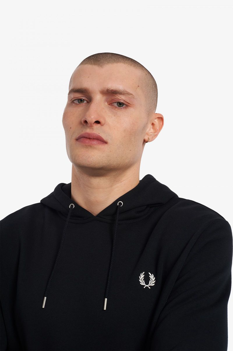 Men's Fred Perry Tipped Hooded Sweatshirts Black | 4368972-WJ