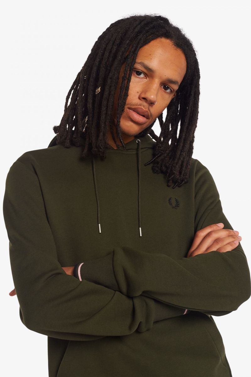 Men's Fred Perry Tipped Hooded Sweatshirts Green | 6570389-XJ