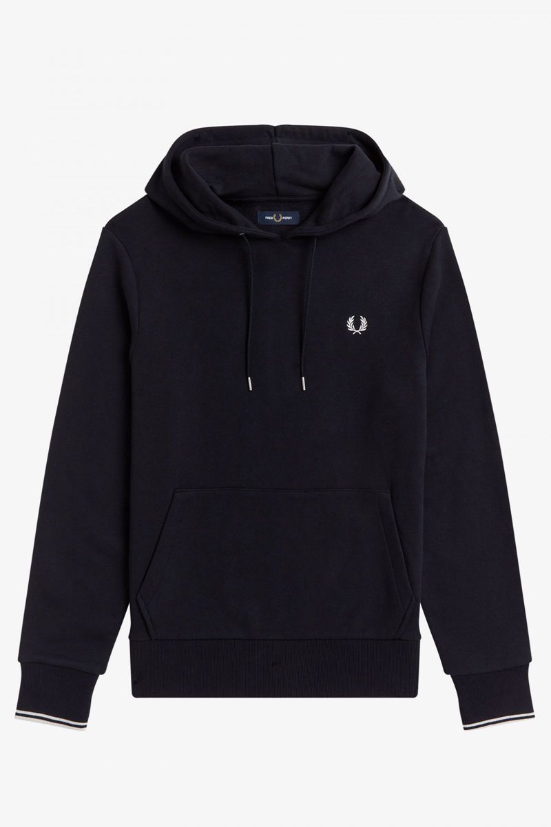 Men's Fred Perry Tipped Hooded Sweatshirts Navy | 8630157-FG