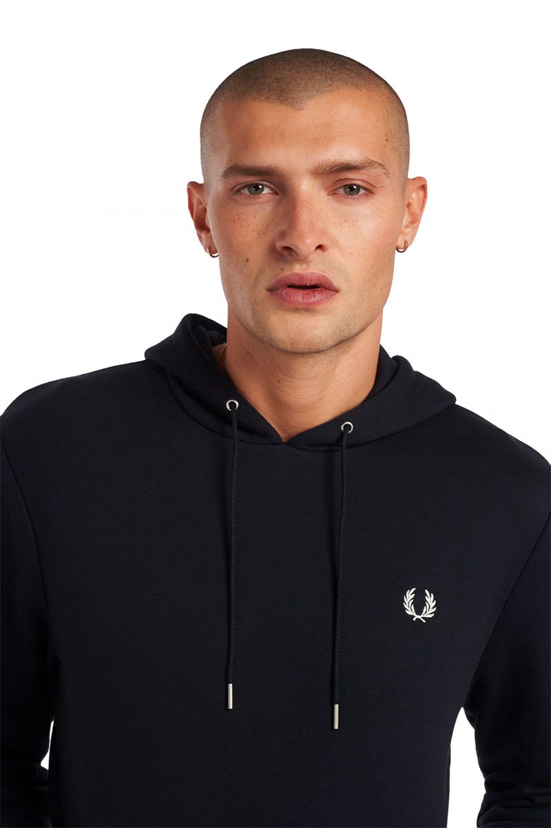 Men's Fred Perry Tipped Hooded Sweatshirts Navy | 8630157-FG