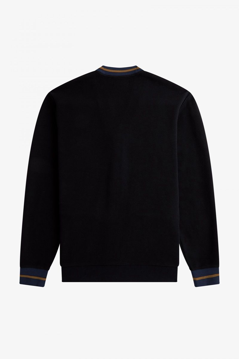 Men's Fred Perry Tipped Piqué Textured Cardigan Knitwear Black | 0153894-PF