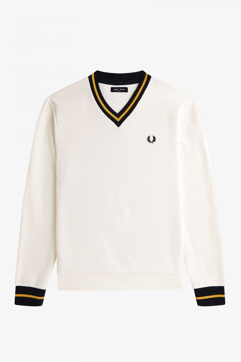 Men's Fred Perry Tipped Piqué Textured Jumper Knitwear White | 6213095-TL