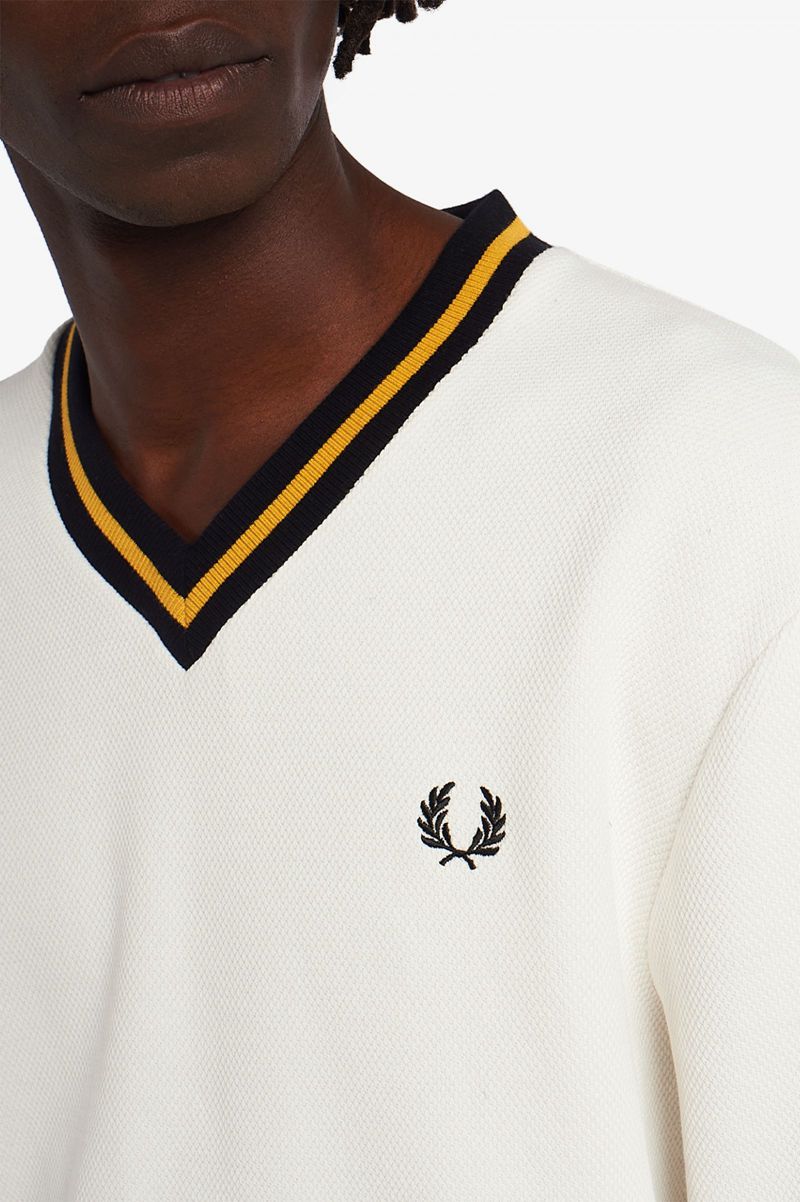 Men's Fred Perry Tipped Piqué Textured Jumper Knitwear White | 6213095-TL