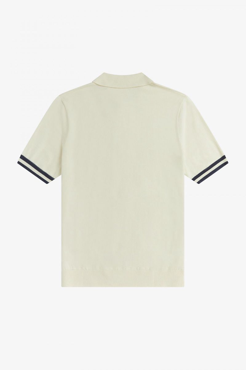 Men's Fred Perry Tipping Texture Knitted Shirts White | 9578612-AL