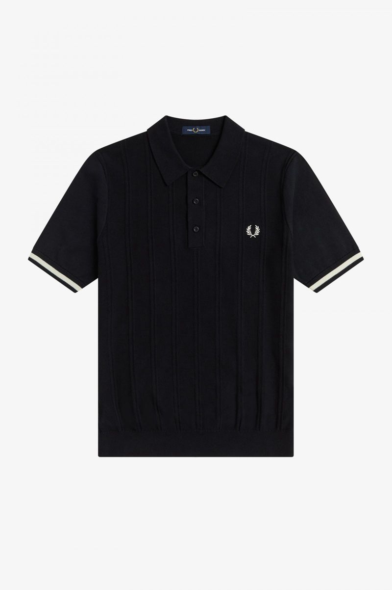 Men's Fred Perry Tipping Texture Knitted Shirts Black | 9865174-TL