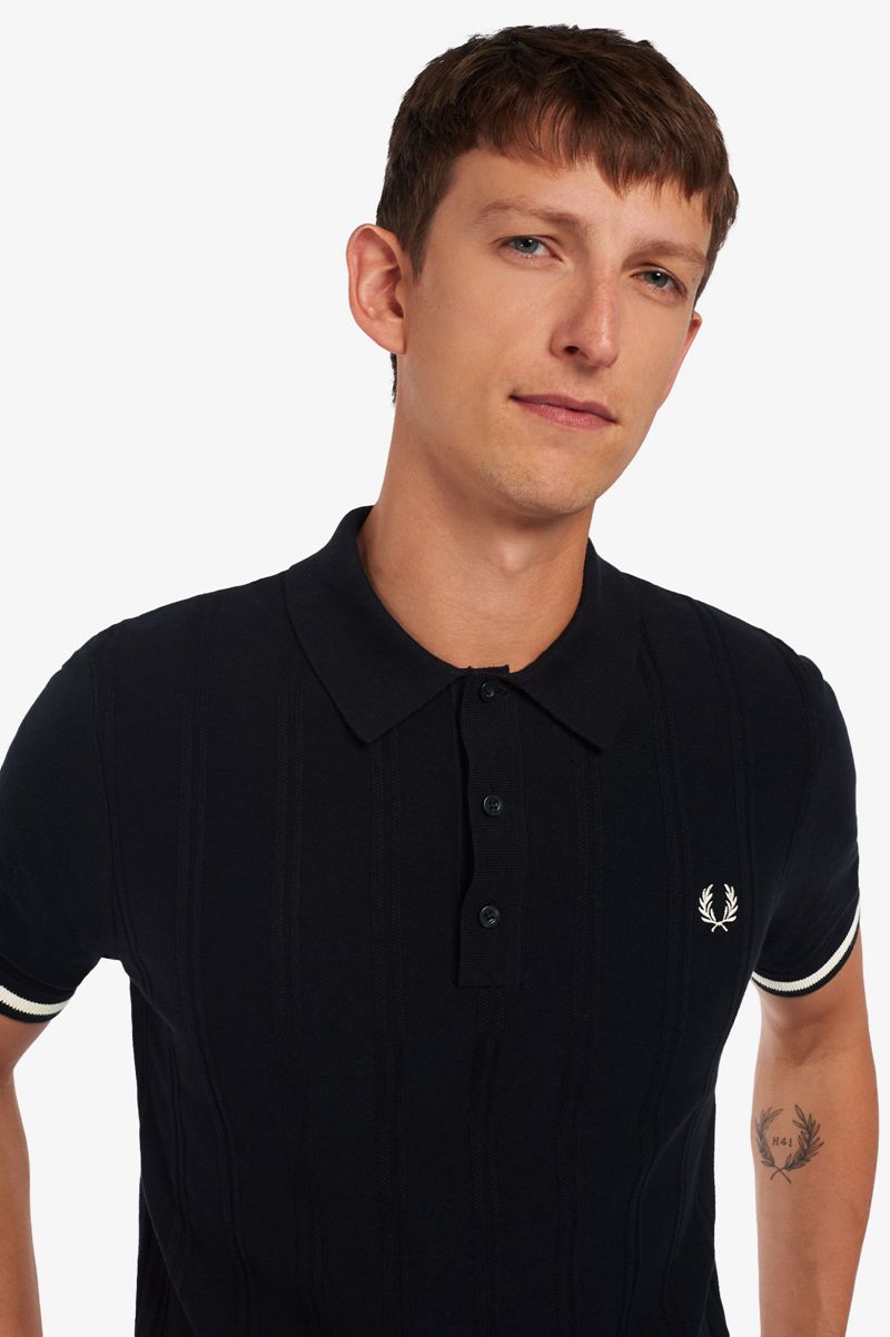 Men's Fred Perry Tipping Texture Knitted Shirts Black | 9865174-TL