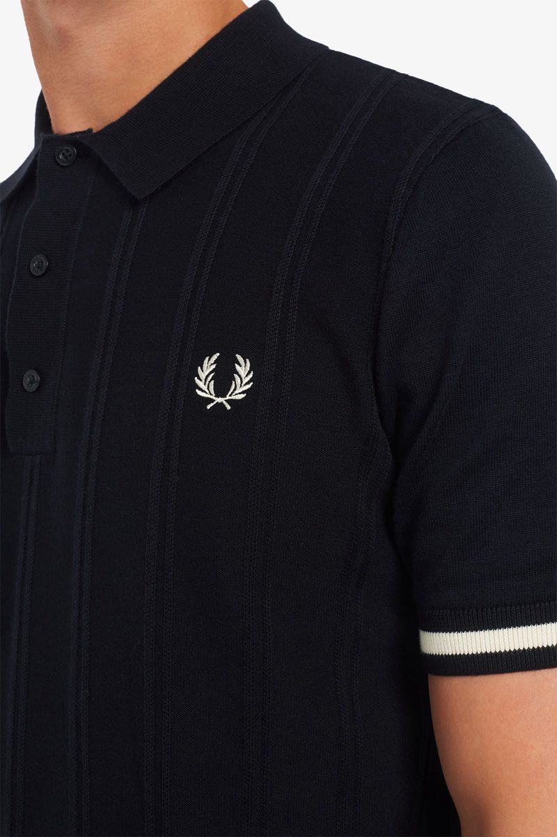 Men's Fred Perry Tipping Texture Knitted Shirts Black | 9865174-TL