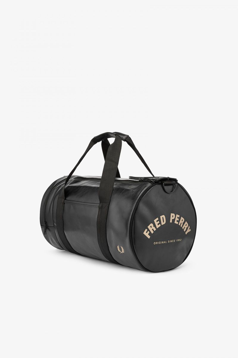 Men's Fred Perry Tonal PU Barrel Bags Black | 9685130-GI