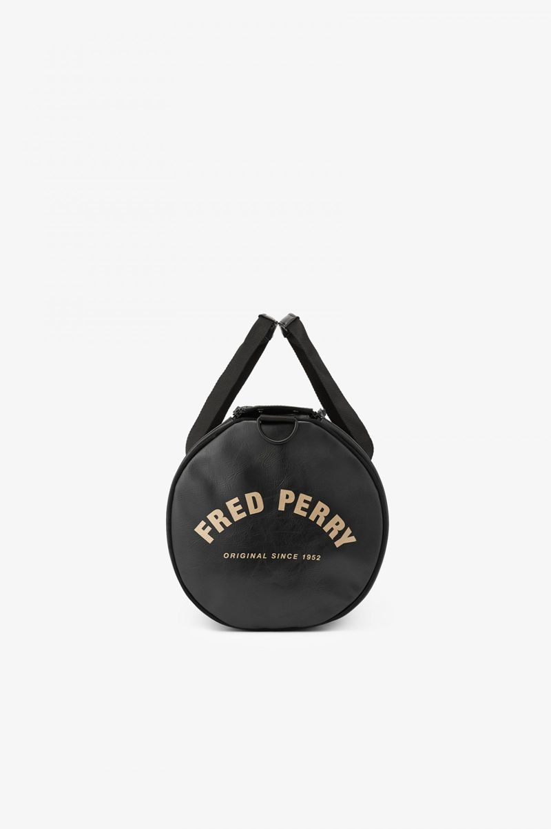 Men's Fred Perry Tonal PU Barrel Bags Black | 9685130-GI