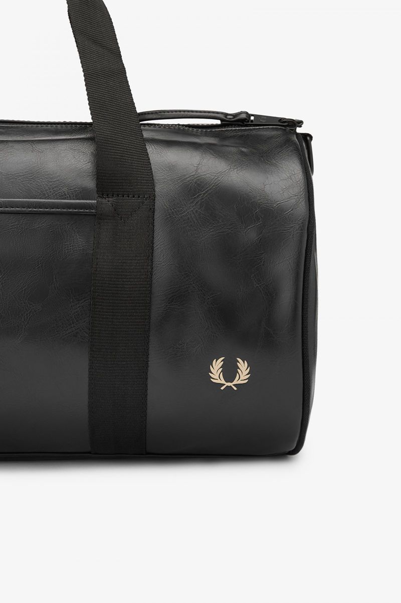 Men's Fred Perry Tonal PU Barrel Bags Black | 9685130-GI