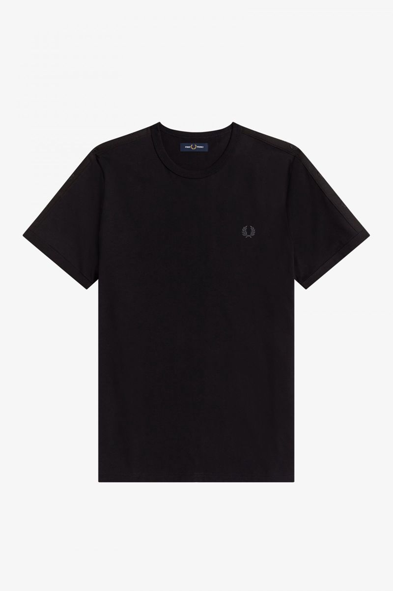 Men's Fred Perry Tonal Tape Ringer T-Shirts Black | 5063279-HZ