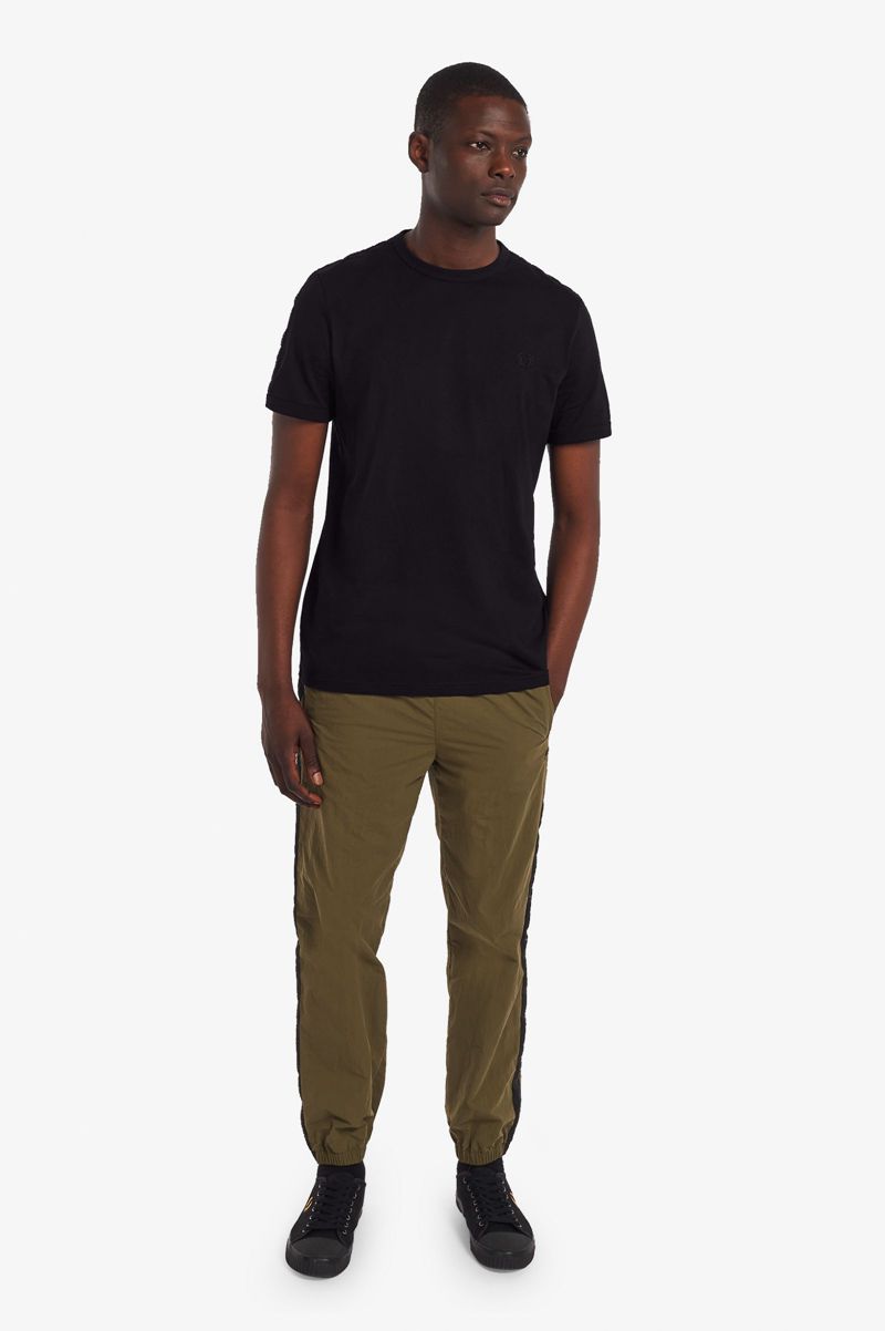 Men's Fred Perry Tonal Tape Ringer T-Shirts Black | 5063279-HZ