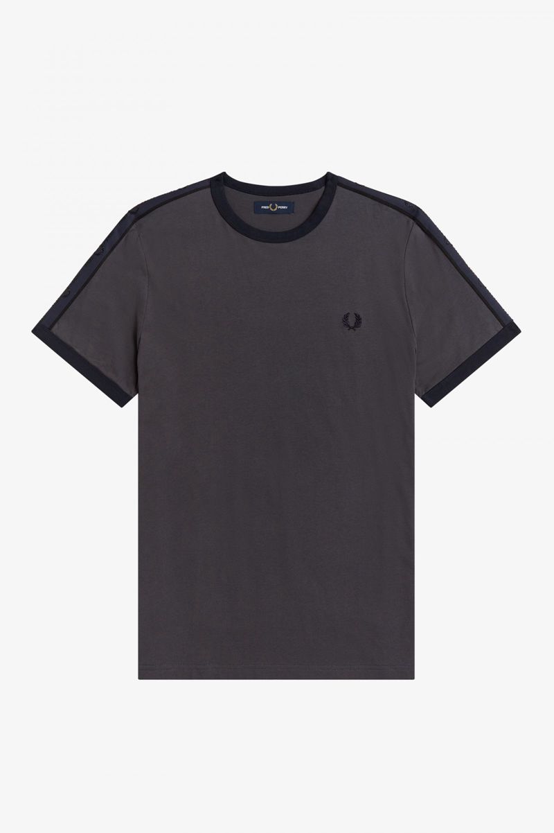 Men's Fred Perry Tonal Tape Ringer T-Shirts Black | 5934876-TK