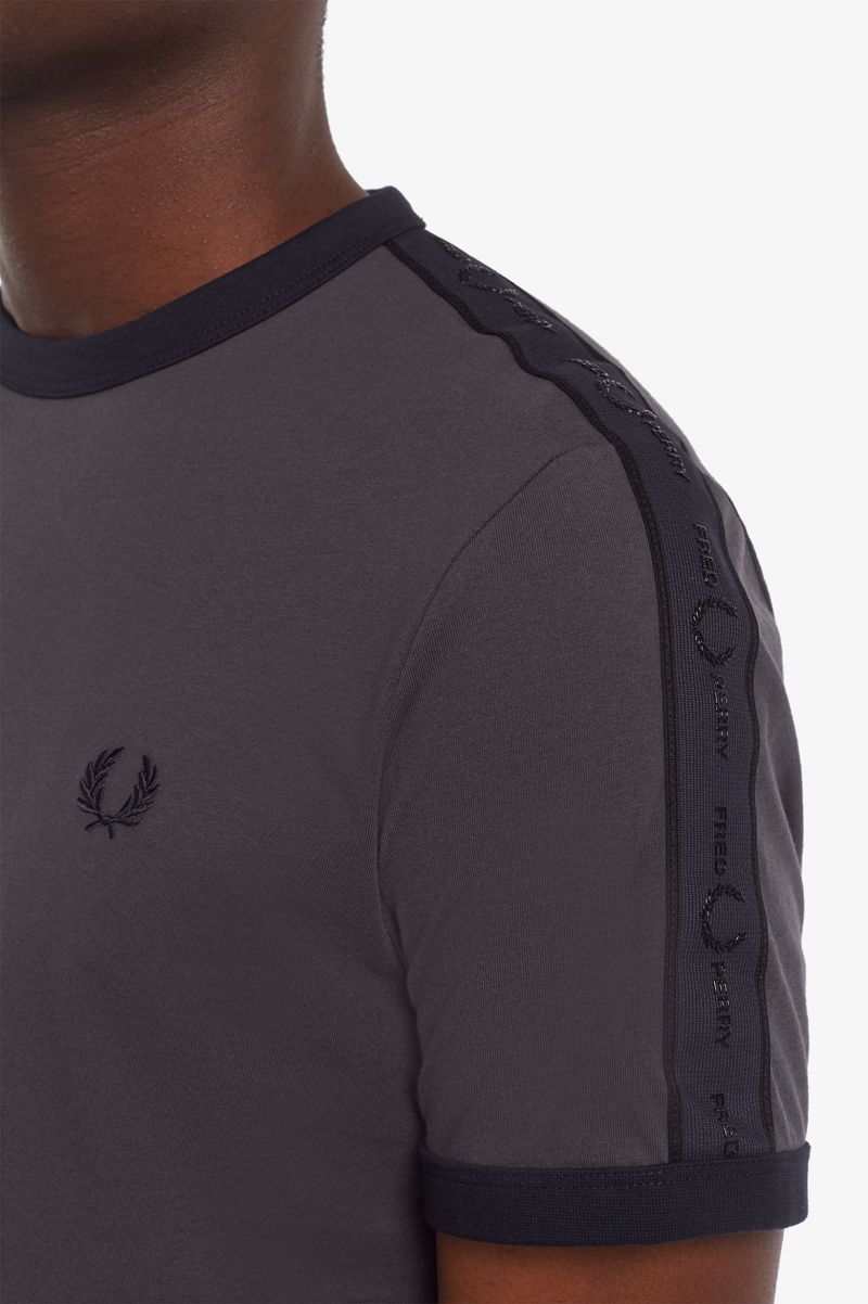 Men's Fred Perry Tonal Tape Ringer T-Shirts Black | 5934876-TK