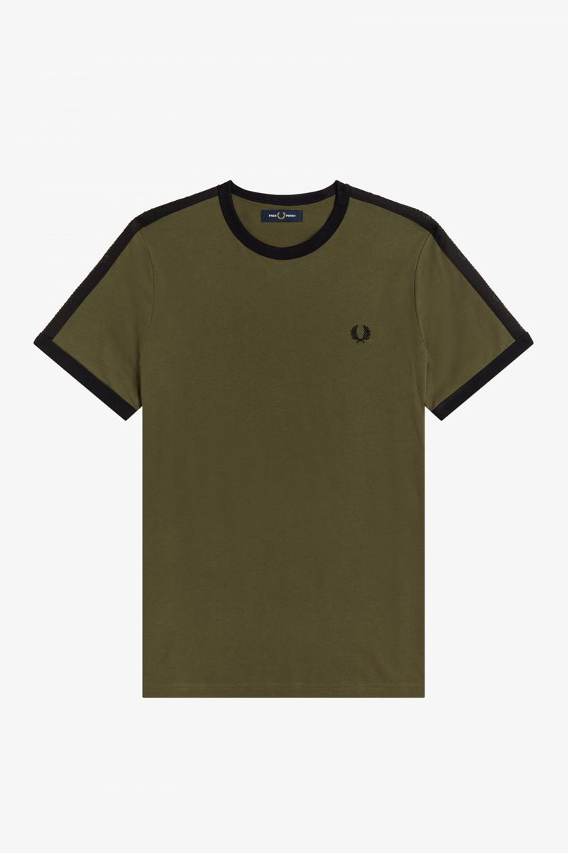 Men's Fred Perry Tonal Tape Ringer T-Shirts Green | 9837541-PO