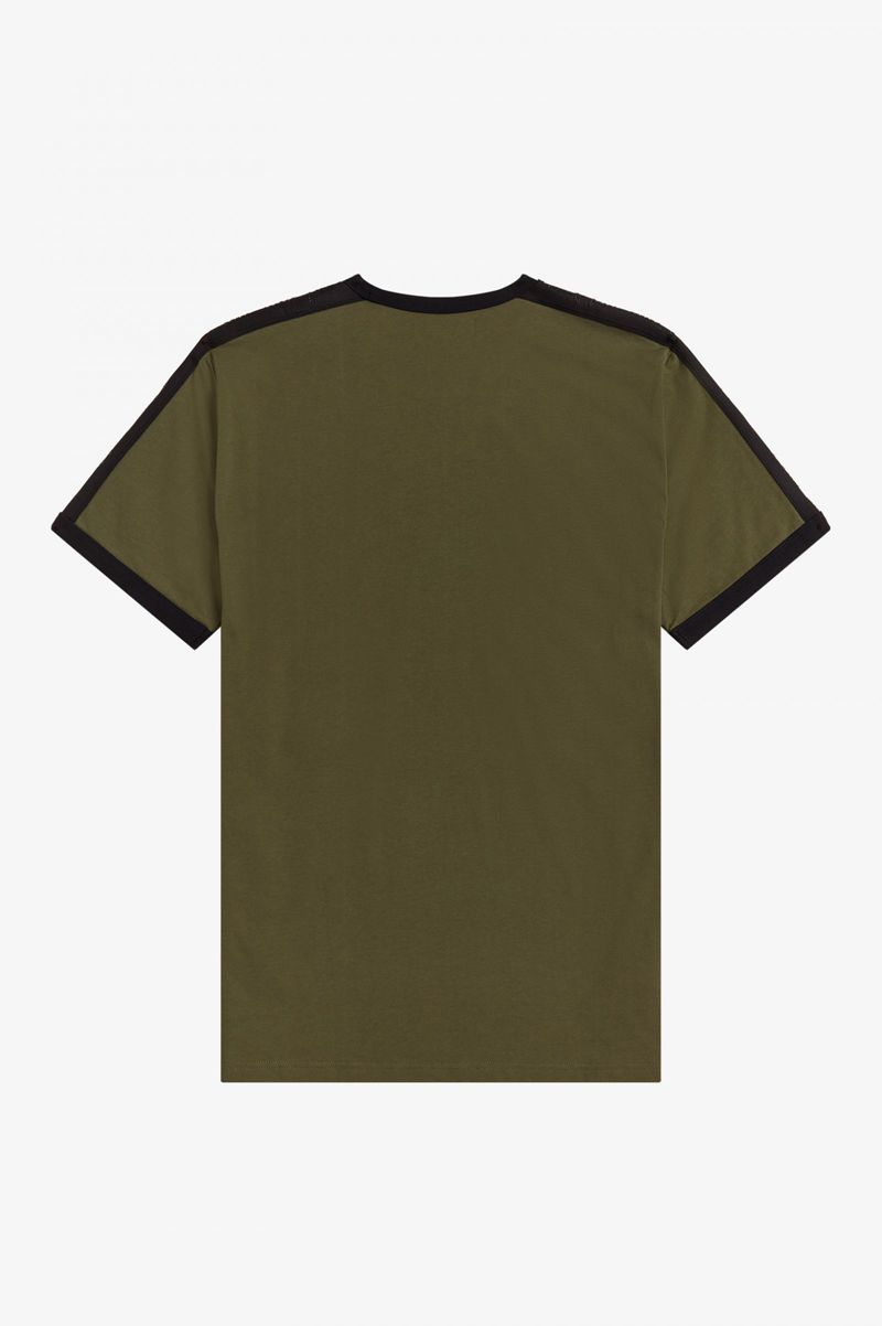 Men's Fred Perry Tonal Tape Ringer T-Shirts Green | 9837541-PO