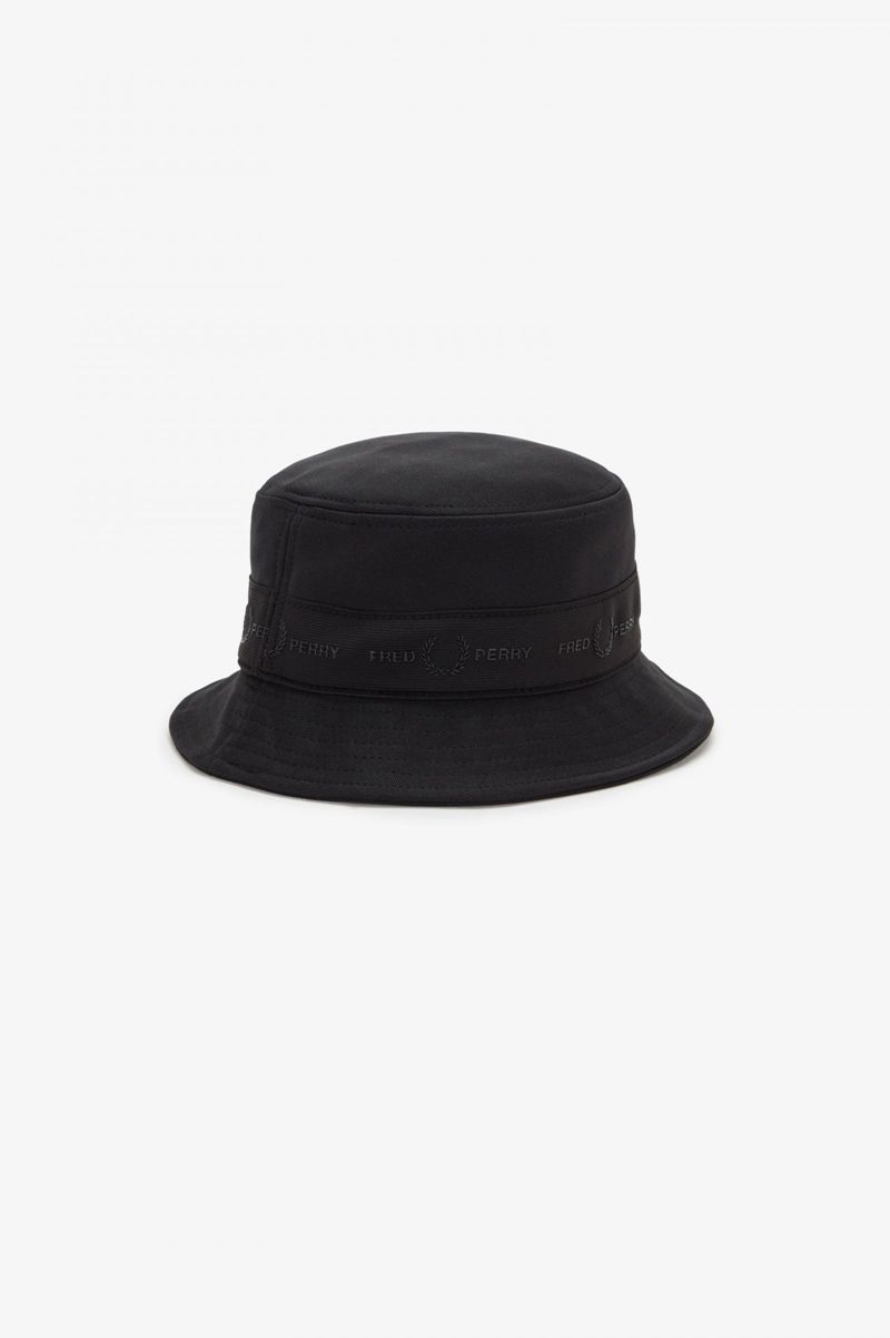 Men's Fred Perry Tonal Tape Tricot Bucket Hats Black | 6753109-MF