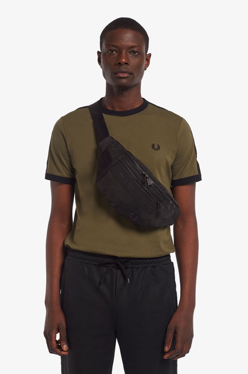 Men's Fred Perry Tonal Tape Tricot Crossbody Bags Black | 9085723-QI