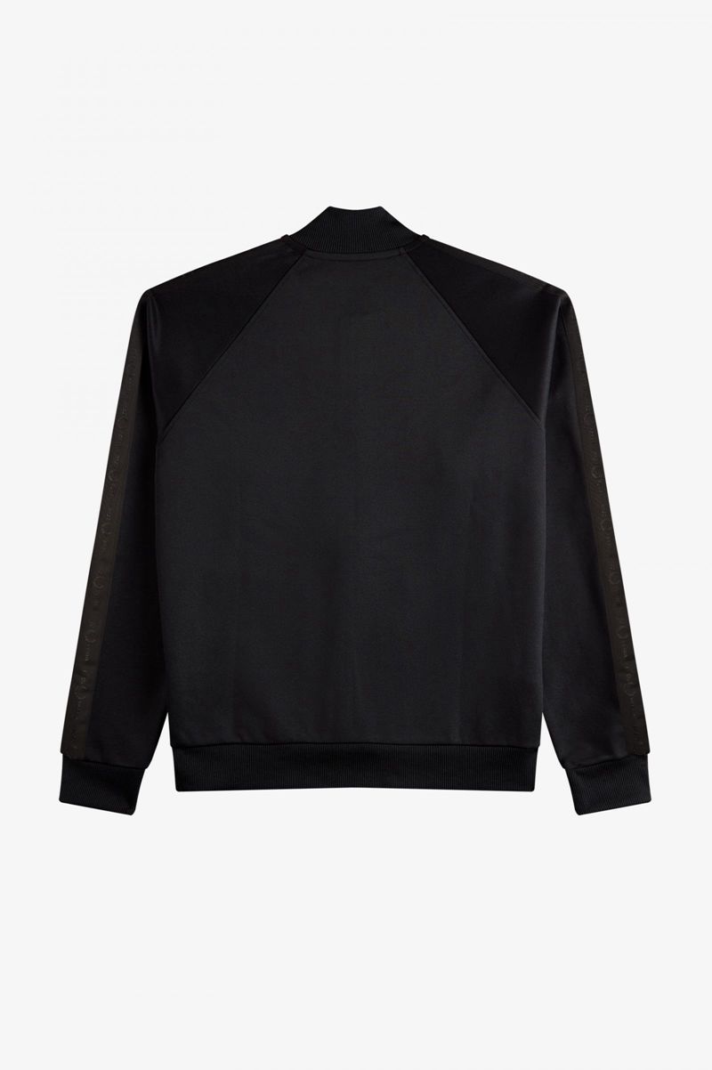 Men's Fred Perry Tonal Taped Bomber Neck Track Jackets Black | 3962041-CY