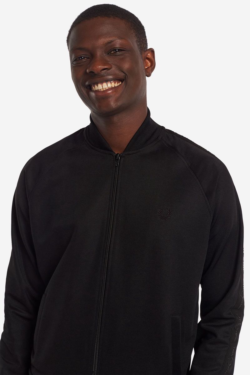 Men's Fred Perry Tonal Taped Bomber Neck Track Jackets Black | 3962041-CY