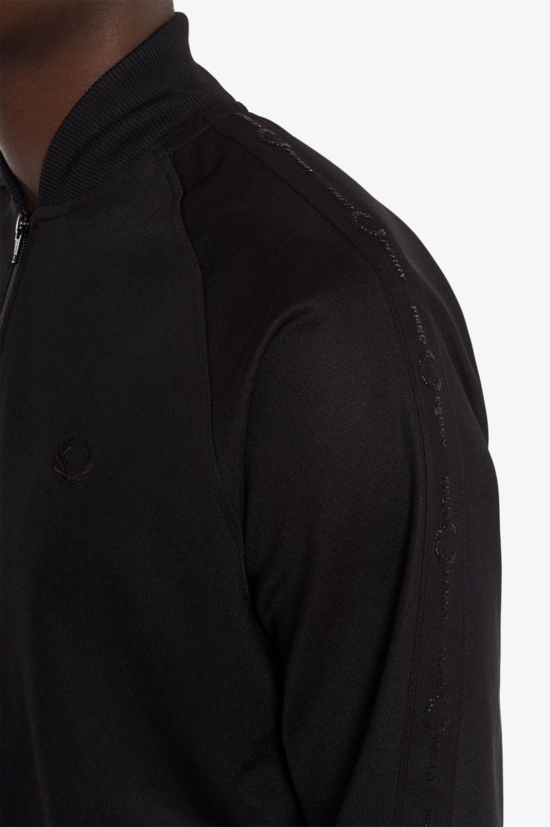 Men's Fred Perry Tonal Taped Bomber Neck Track Jackets Black | 3962041-CY