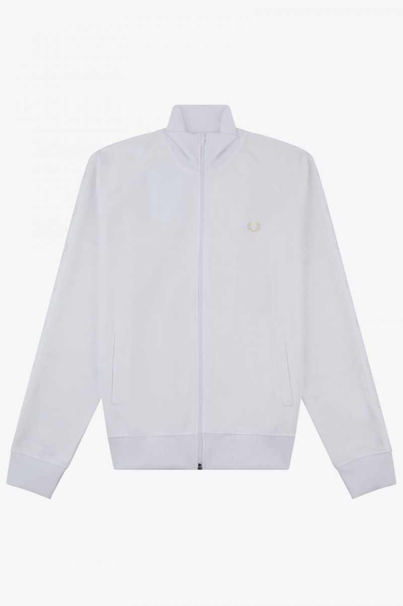 Men\'s Fred Perry Tonal Taped Track Jackets White | 6573409-VX