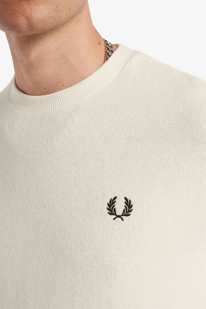 Men's Fred Perry Towelling Crew Neck Sweatshirts White | 3075162-MX