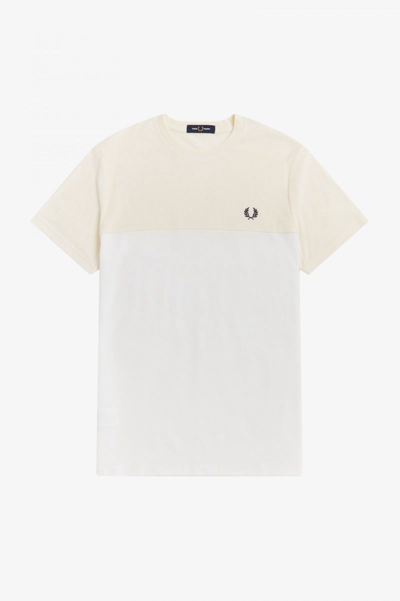 Men's Fred Perry Towelling Panel Piqué T-Shirts White | 0312467-HV