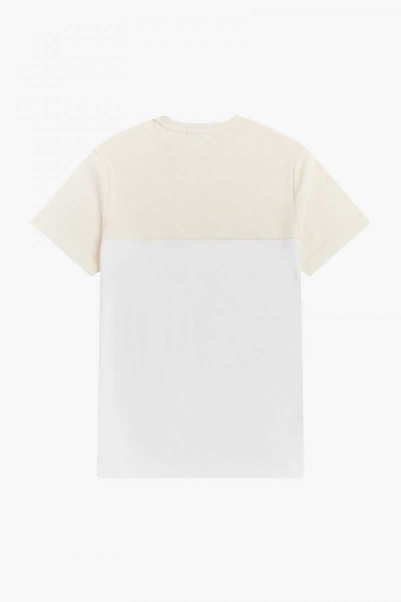 Men's Fred Perry Towelling Panel Piqué T-Shirts White | 0312467-HV