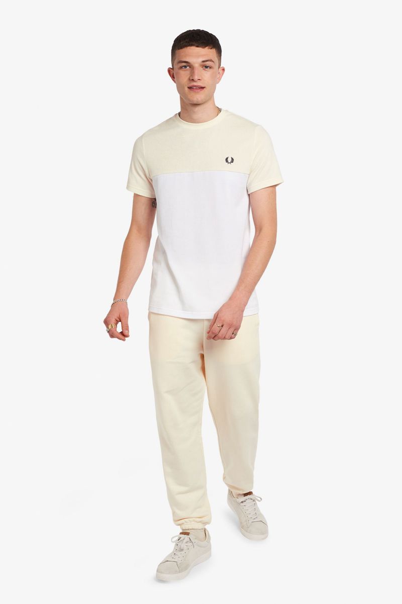 Men's Fred Perry Towelling Panel Piqué T-Shirts White | 0312467-HV