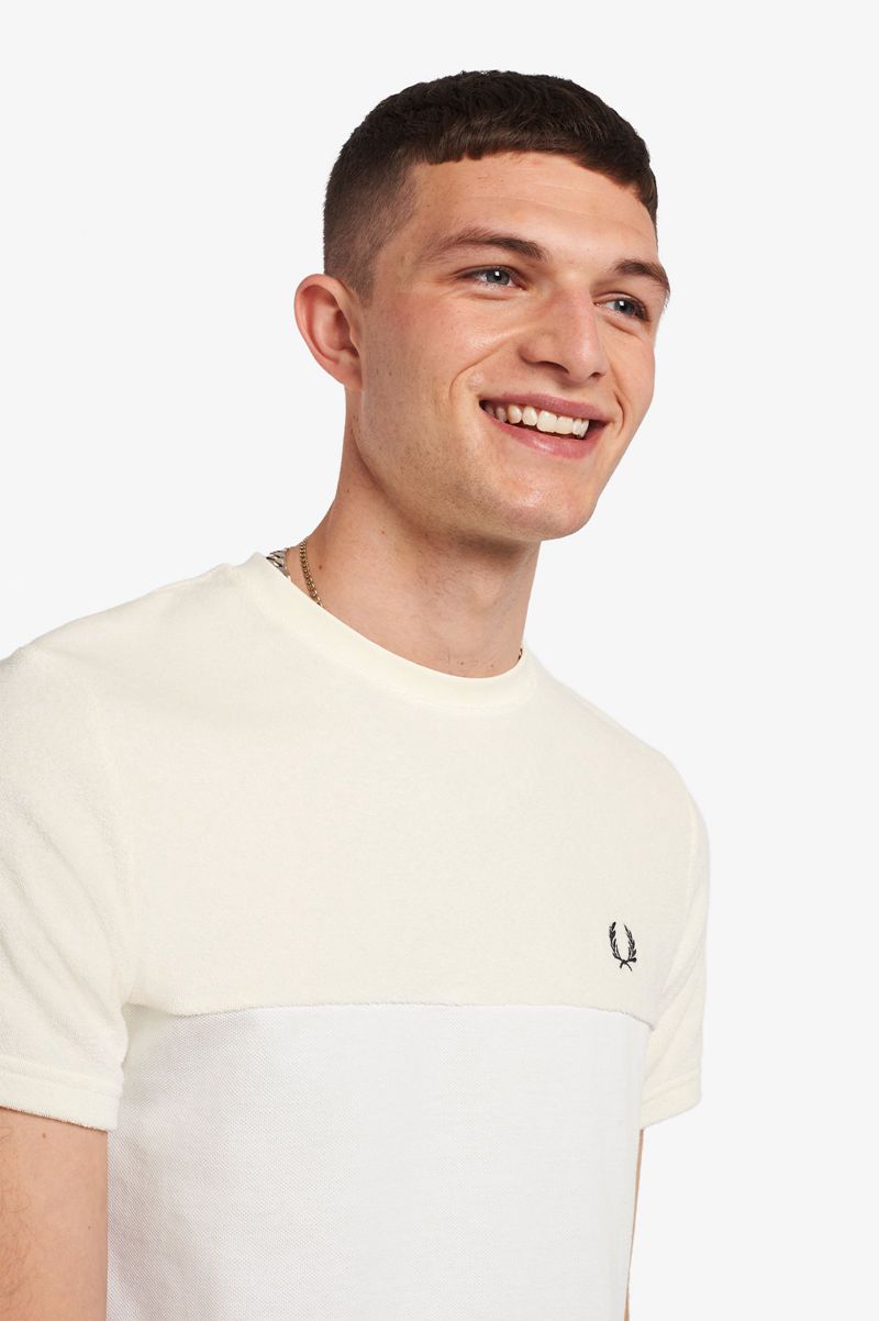 Men's Fred Perry Towelling Panel Piqué T-Shirts White | 0312467-HV