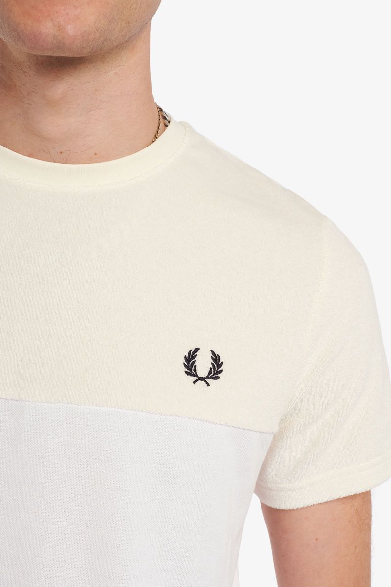 Men's Fred Perry Towelling Panel Piqué T-Shirts White | 0312467-HV