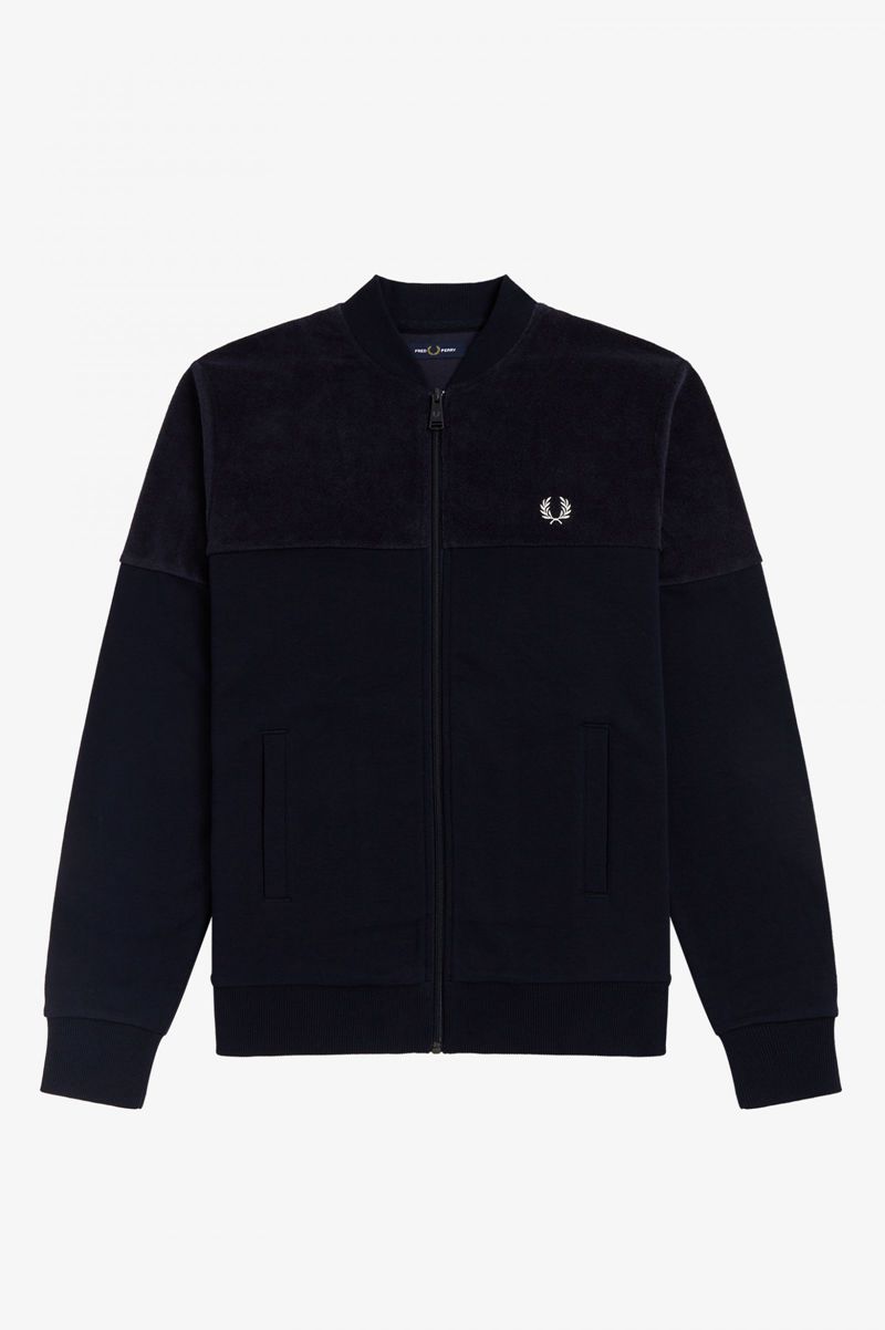 Men's Fred Perry Towelling Panel Track Jackets Navy | 4725308-CB