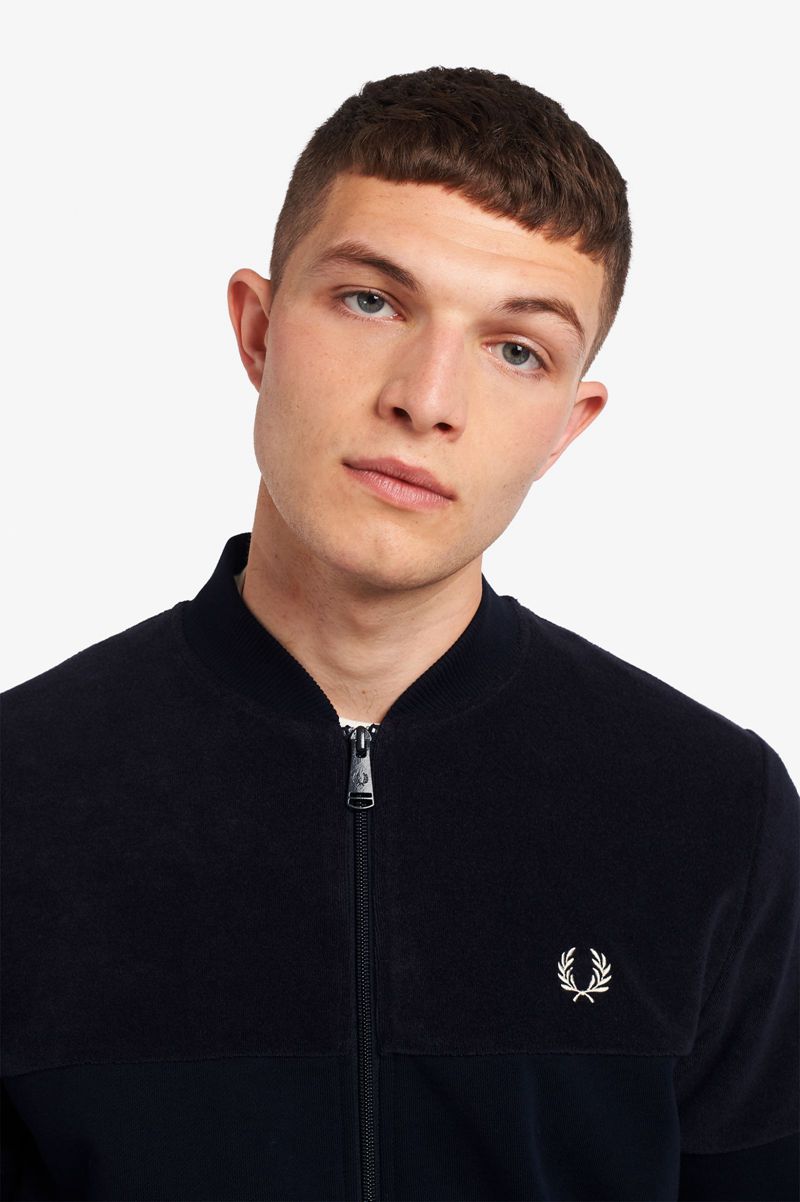 Men's Fred Perry Towelling Panel Track Jackets Navy | 4725308-CB