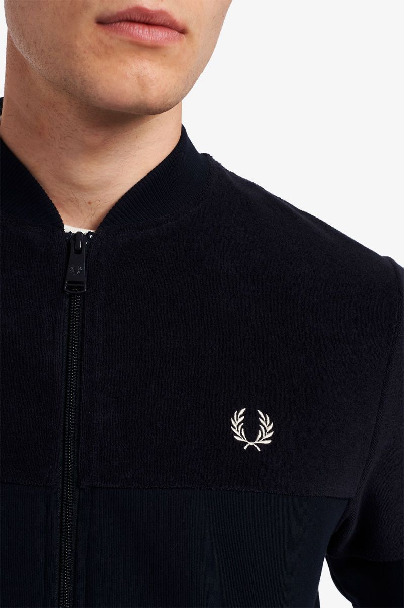 Men's Fred Perry Towelling Panel Track Jackets Navy | 4725308-CB