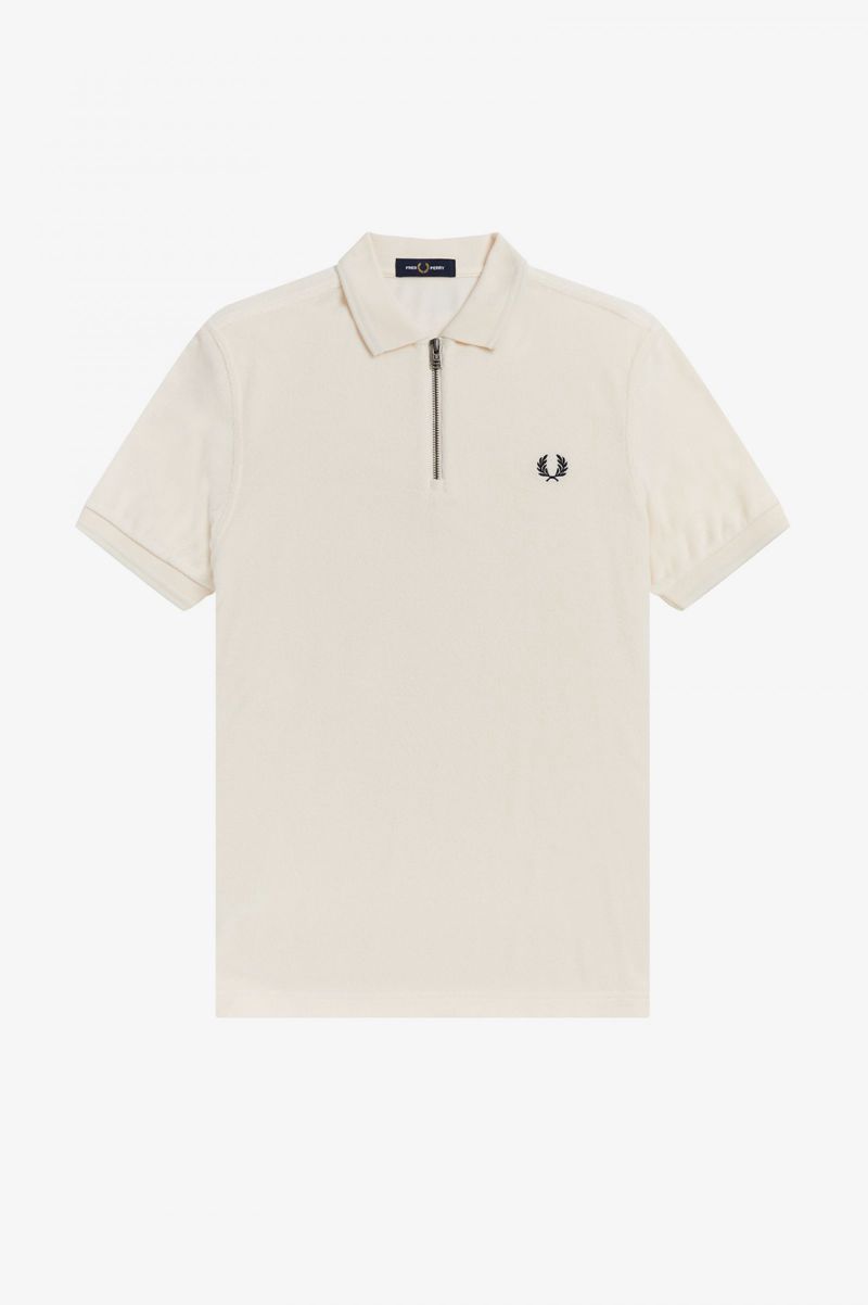 Men's Fred Perry Towelling Zip Neck Polo Shirts White | 7542108-UC