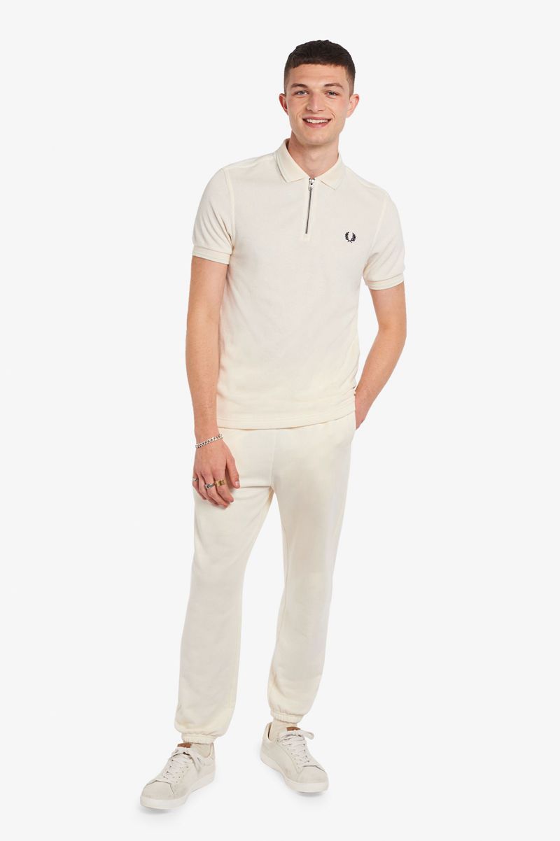 Men's Fred Perry Towelling Zip Neck Polo Shirts White | 7542108-UC