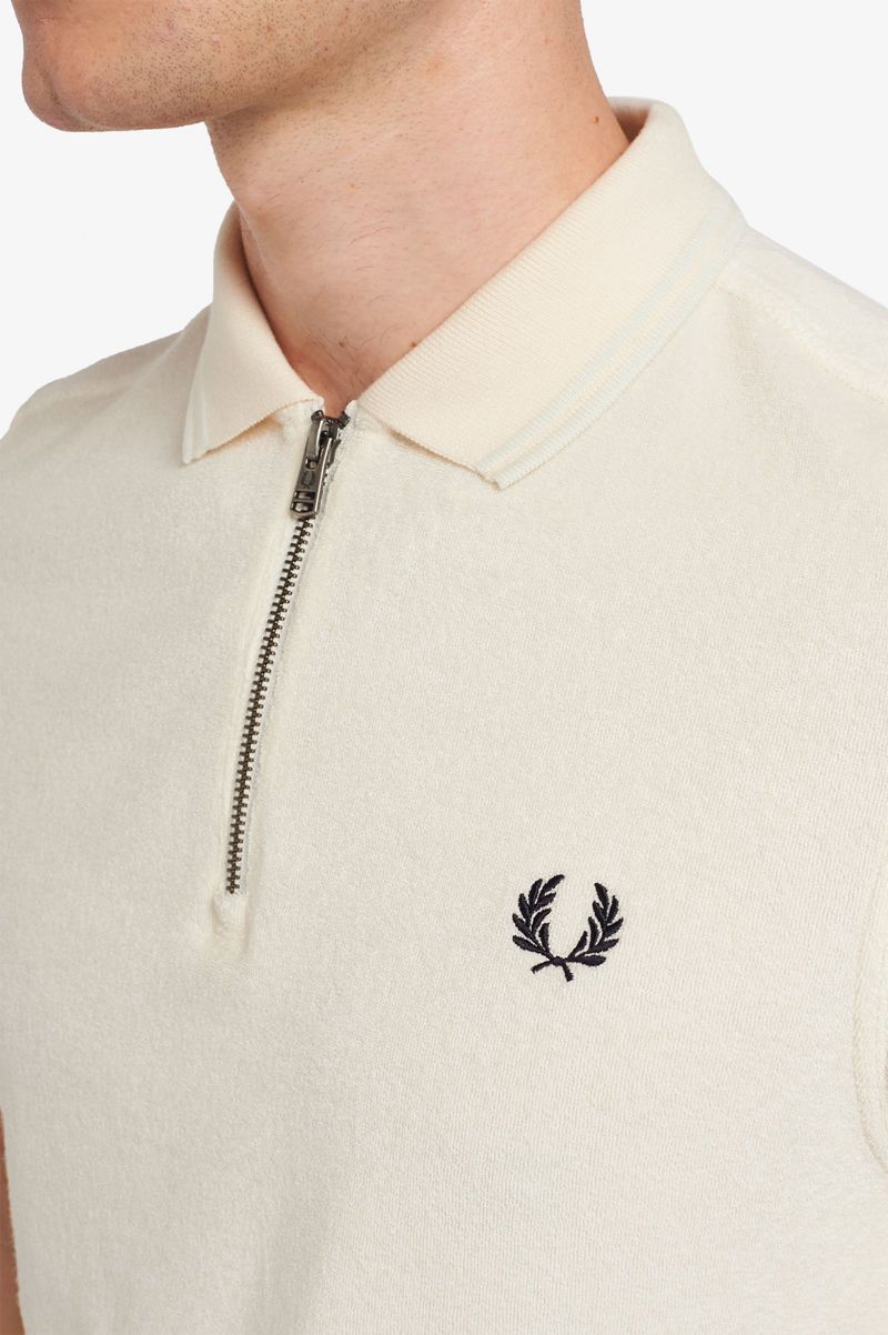 Men's Fred Perry Towelling Zip Neck Polo Shirts White | 7542108-UC