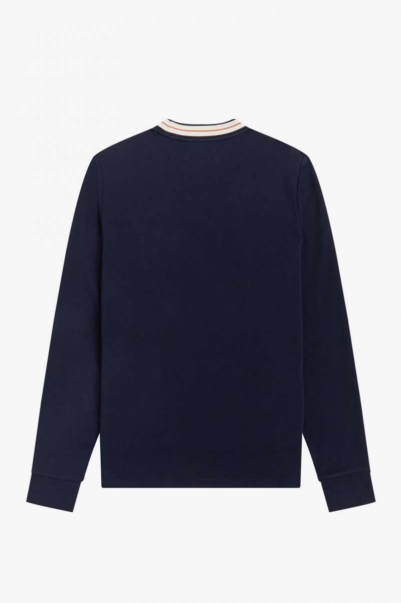 Men's Fred Perry Tramline Tipped Long Sleeve Top Sweatshirts Navy | 5378091-SP